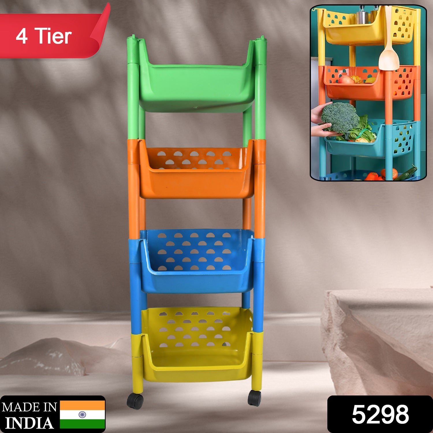 5298 4 Layers Fruit & Vegetable Basket Trolley Plastic for Home and Kitchen Fruit Basket Storage Rack Organizer Holders Kitchen Trolley DeoDap 5298 4 Layers Fruit & Vegetable Basket Trolley Plastic for Home and Kitchen Fruit Basket Storage Rack Organizer Holders Kitchen Trolley DeoDap